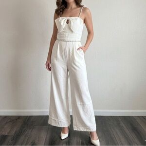 ChicMe White Pearl Strap Bow Wide Leg Jumpsuit Size M Elegant Wedding Easter